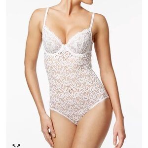 Sheer Lace Underwire Bodysuit in White DKNY corset bralette camisole s